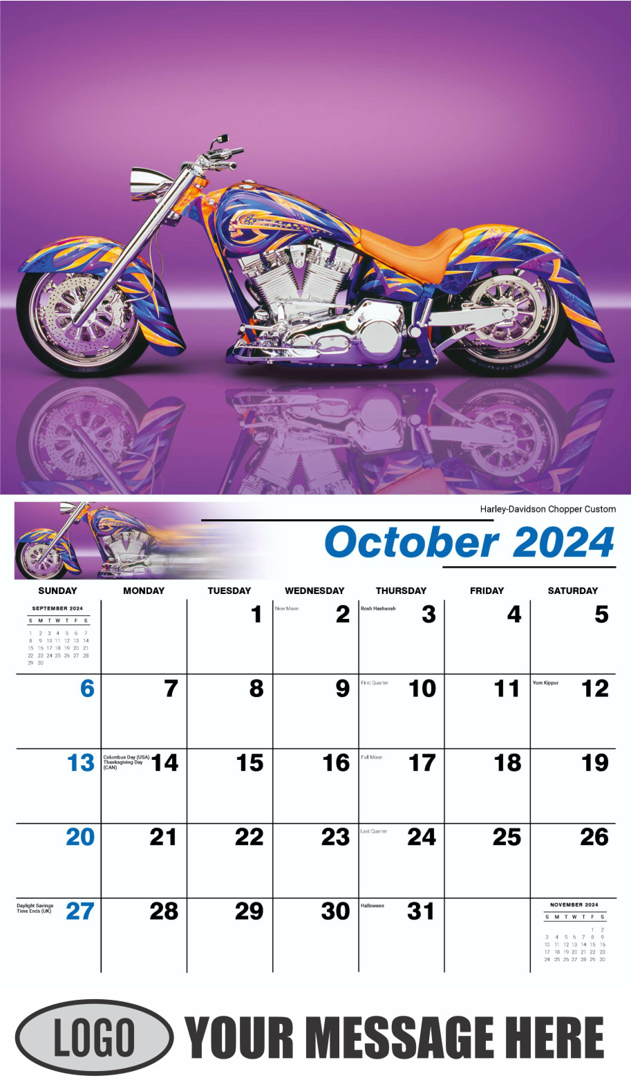Motorcycle Mania 2024 Automotve Business Advertising Wall Calendar - October
