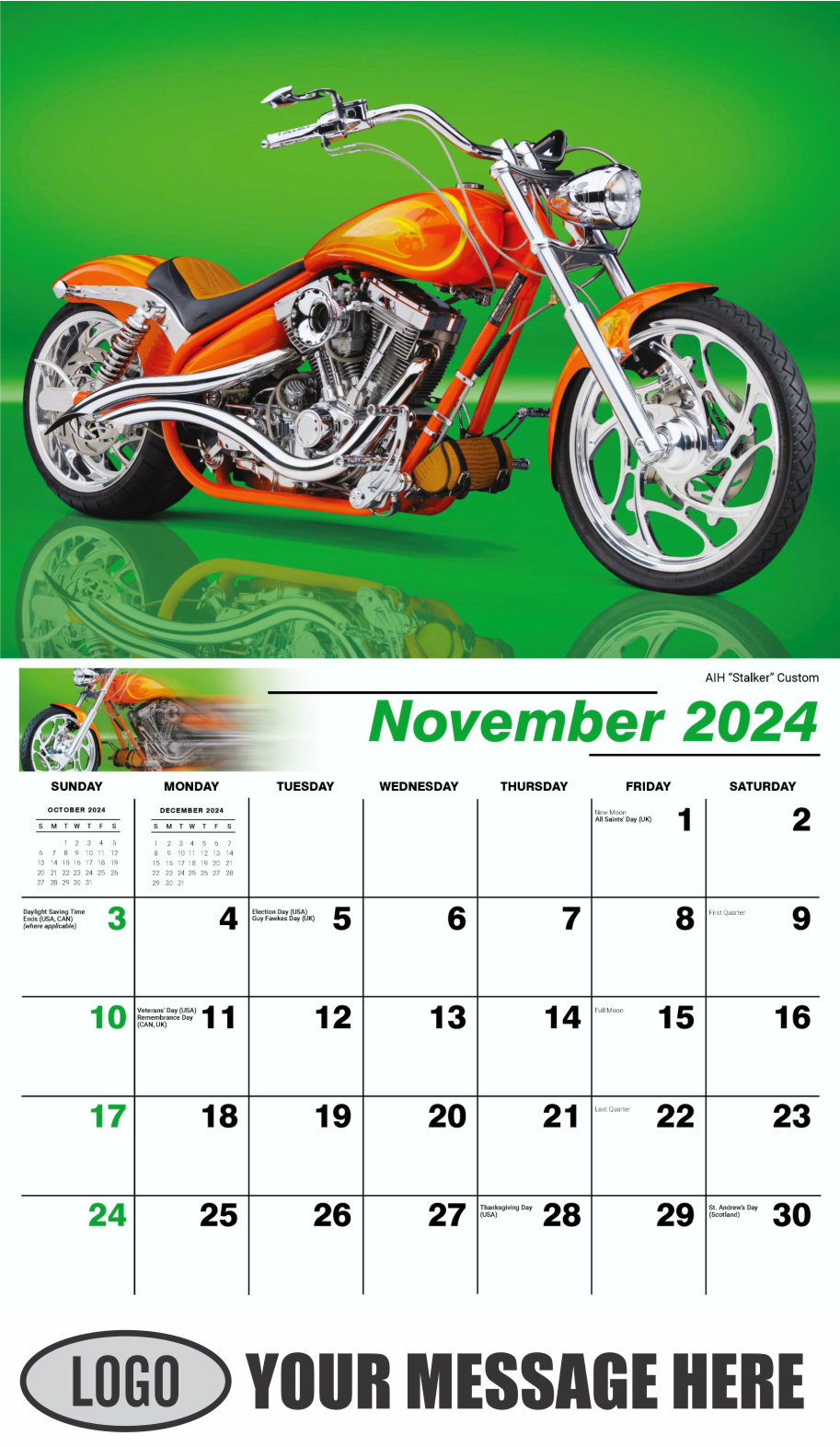 Motorcycle Mania 2024 Automotve Business Advertising Wall Calendar - November