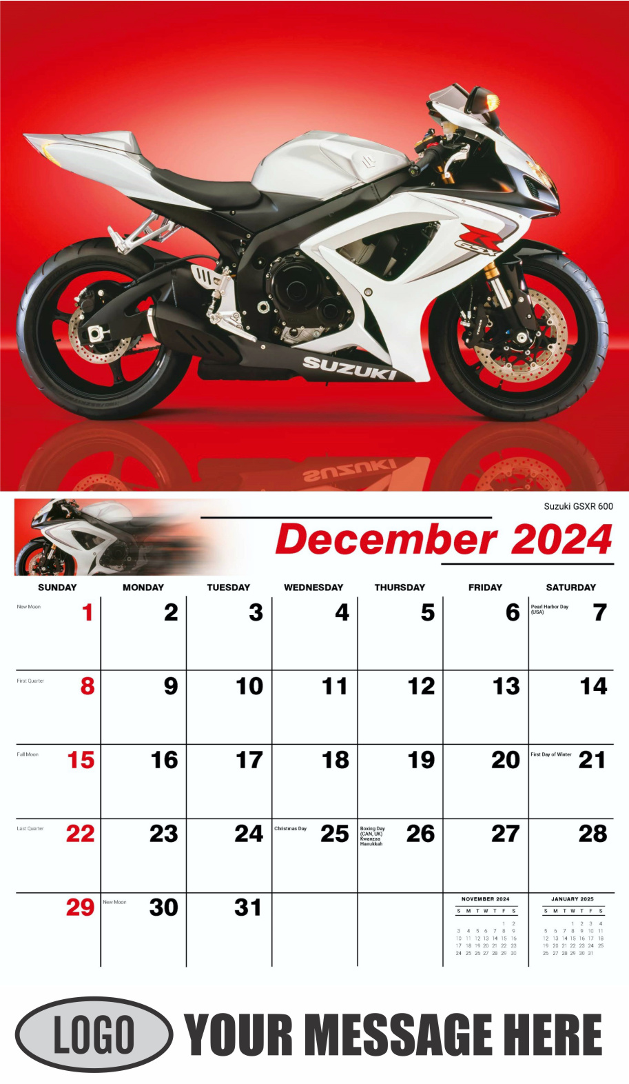 Motorcycle Mania 2024 Automotve Business Advertising Wall Calendar - December