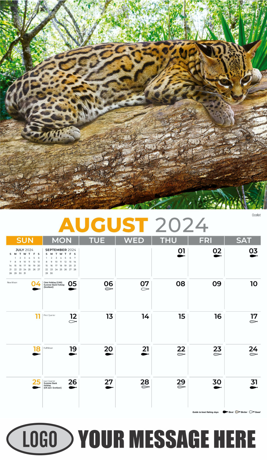 North American Wildlife 2024 Business Promo Wall Calendar - August