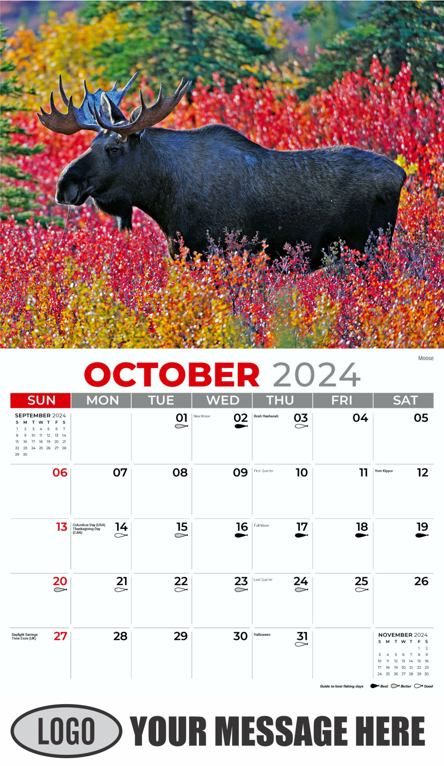 North American Wildlife 2024 Business Promo Wall Calendar - October