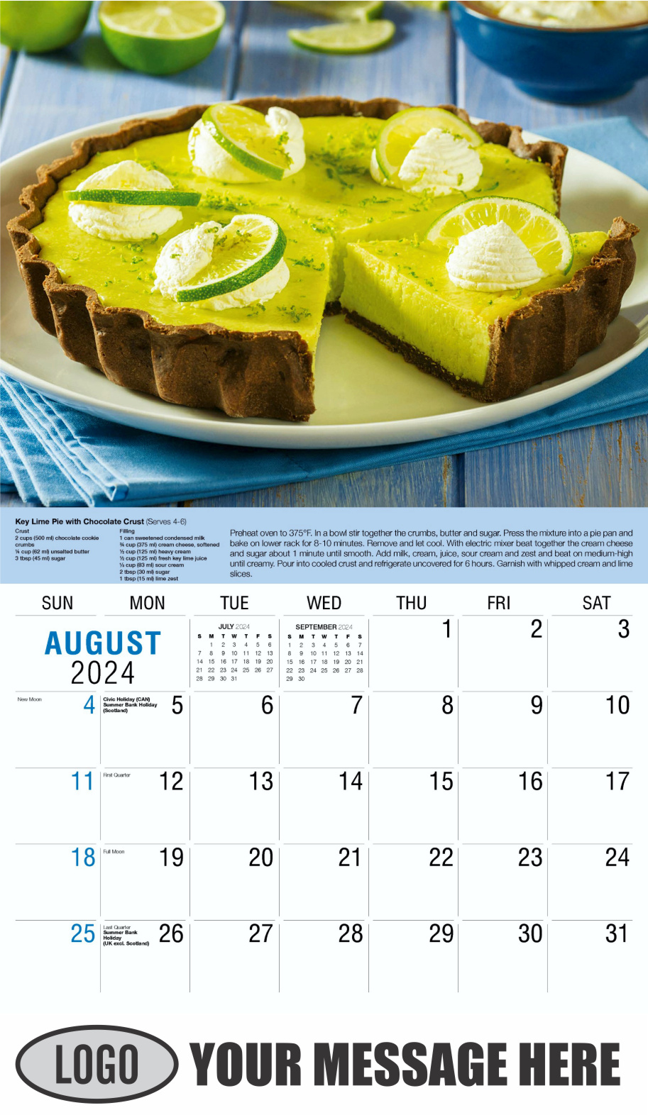 Recipes 2024 Business Promotional Calendar - August