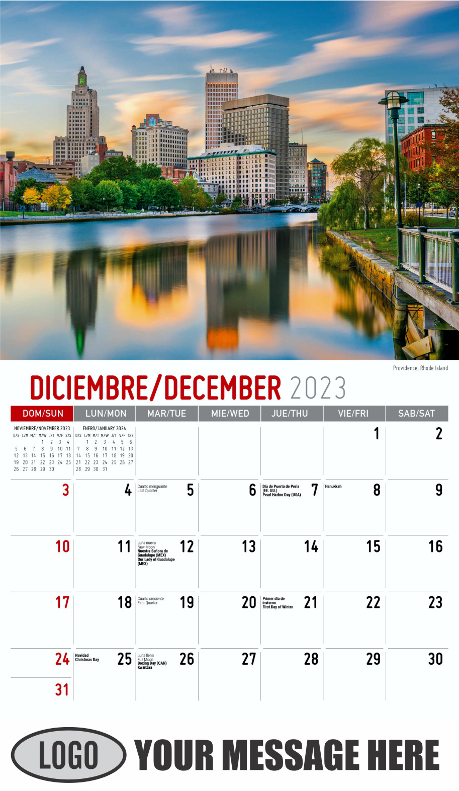 Scenes of America 2024 Bilingual Business Promo Calendar - December_a
