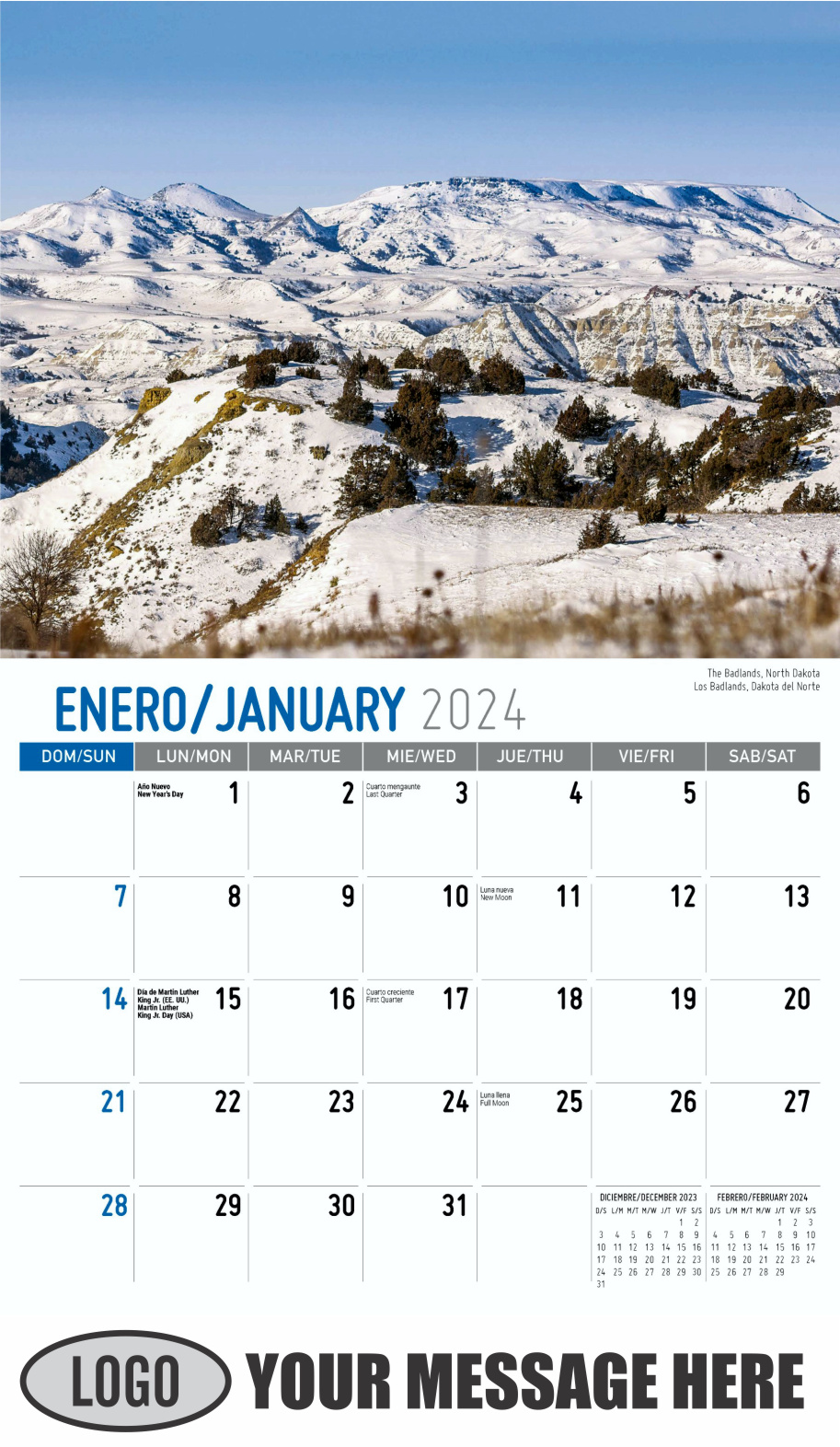 Scenes of America 2024 Bilingual Business Promo Calendar - January