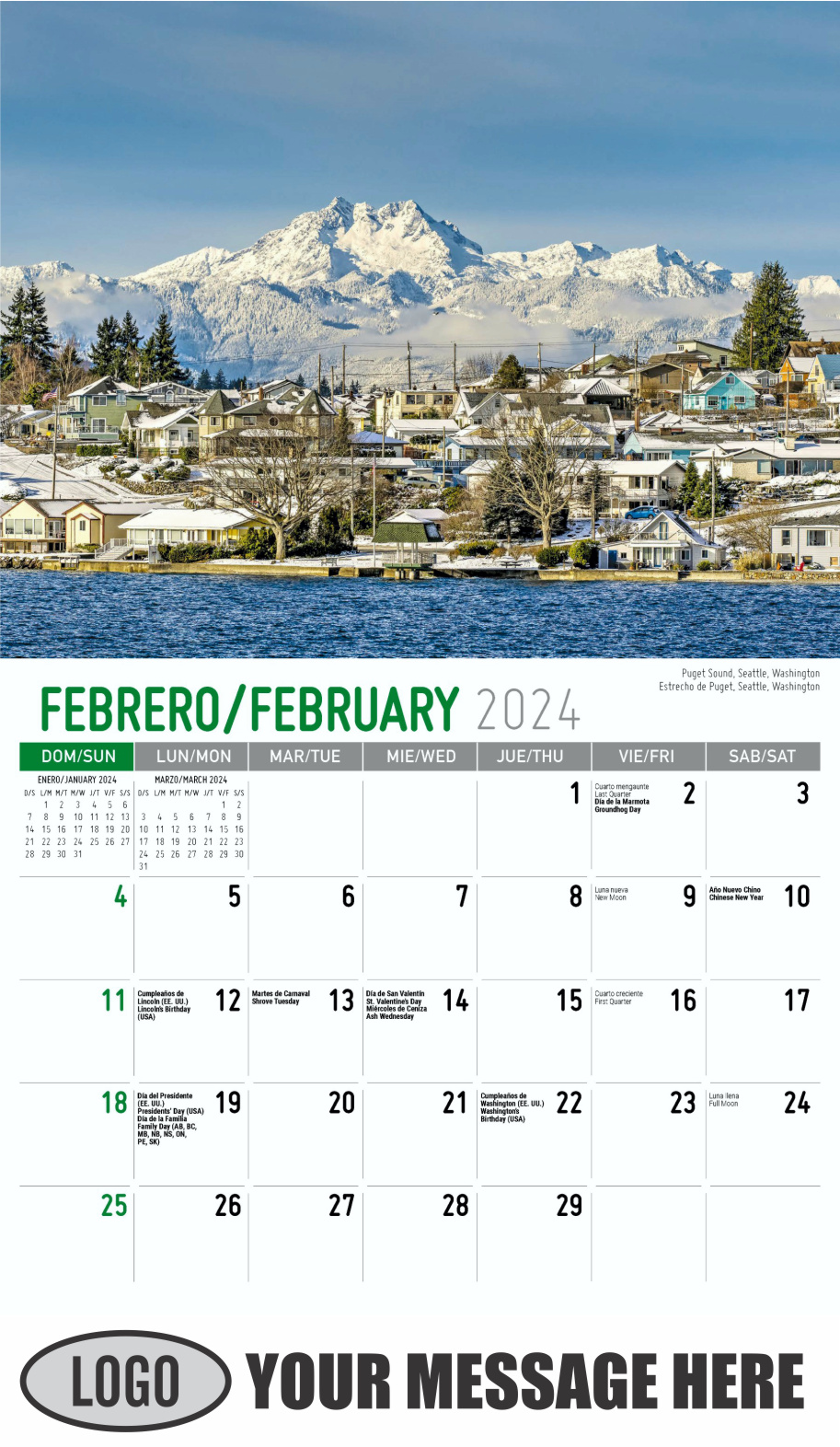 Scenes of America 2024 Bilingual Business Promo Calendar - February