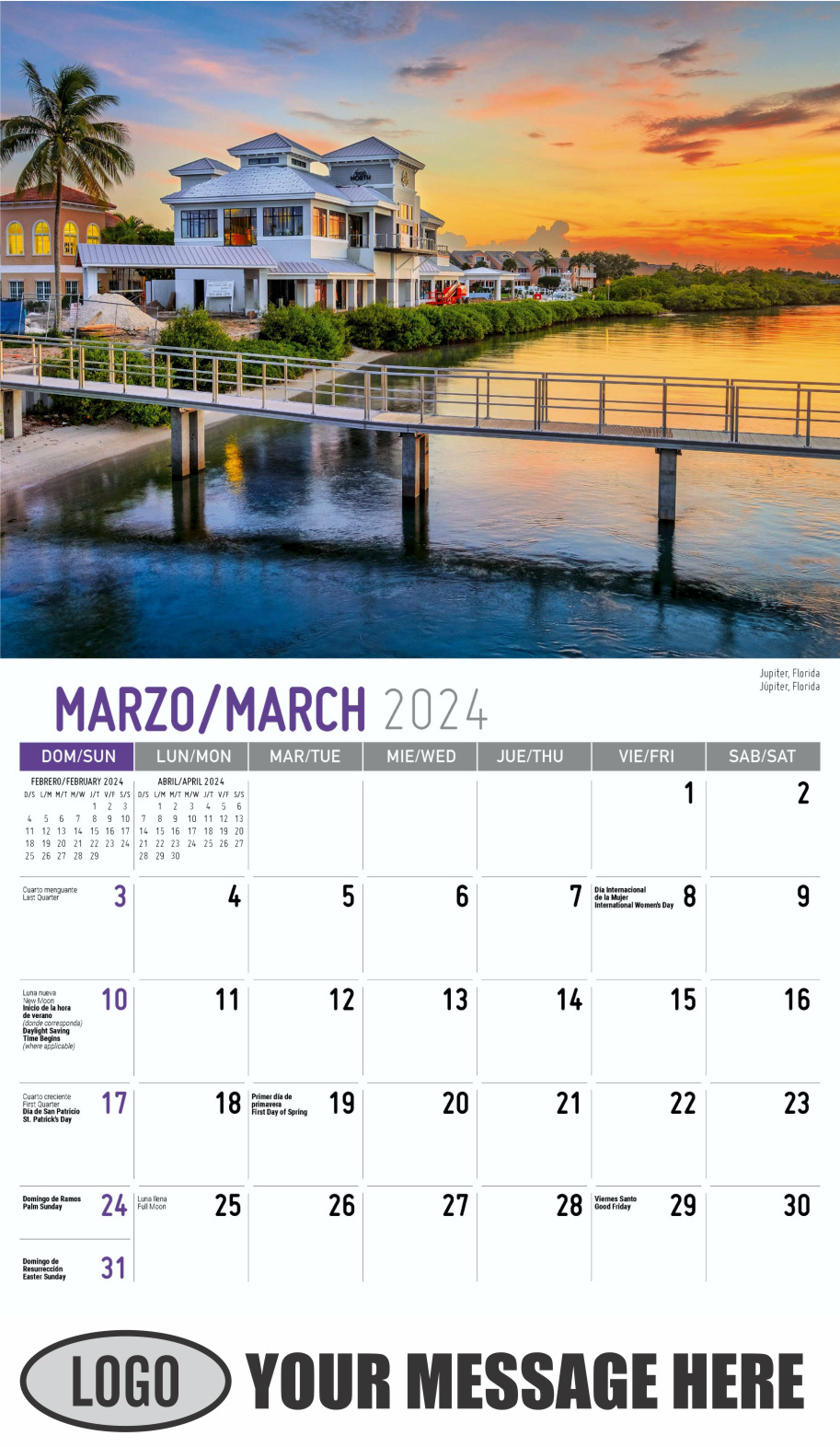 Scenes of America 2024 Bilingual Business Promo Calendar - March