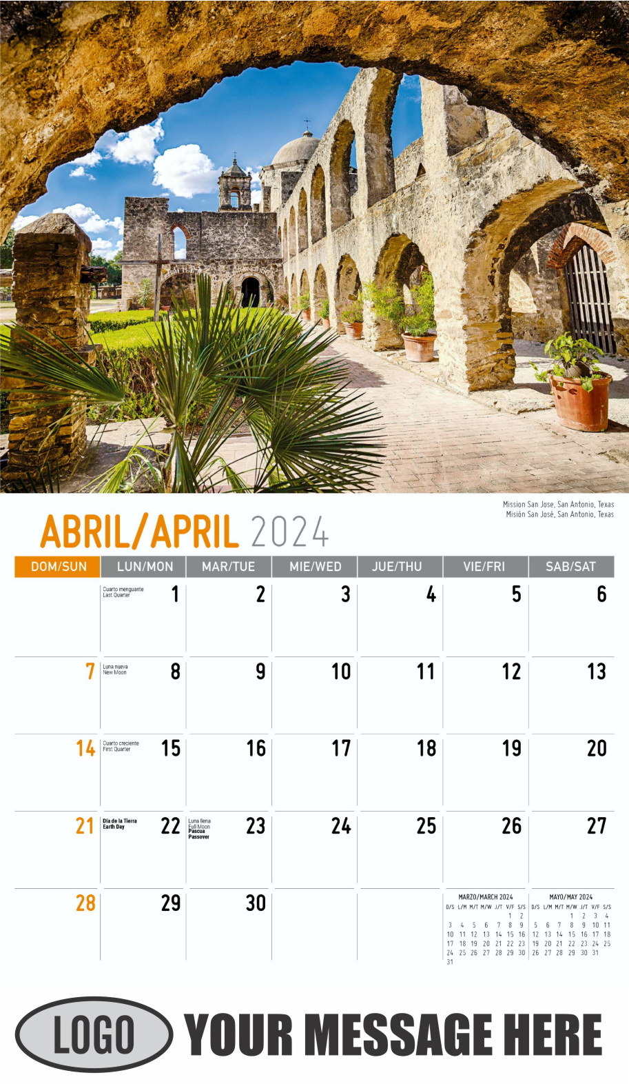 Scenes of America 2024 Bilingual Business Promo Calendar - April