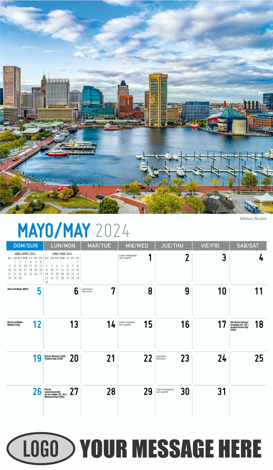 Scenes of America 2024 Bilingual Business Promo Calendar - May