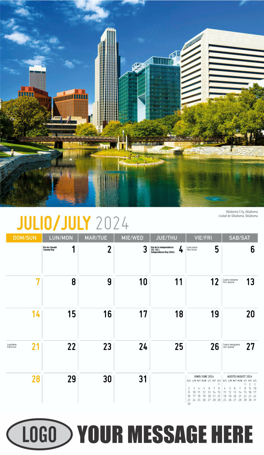 Scenes of America 2024 Bilingual Business Promo Calendar - July