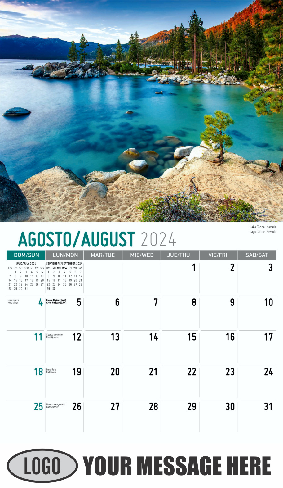 Scenes of America 2024 Bilingual Business Promo Calendar - August