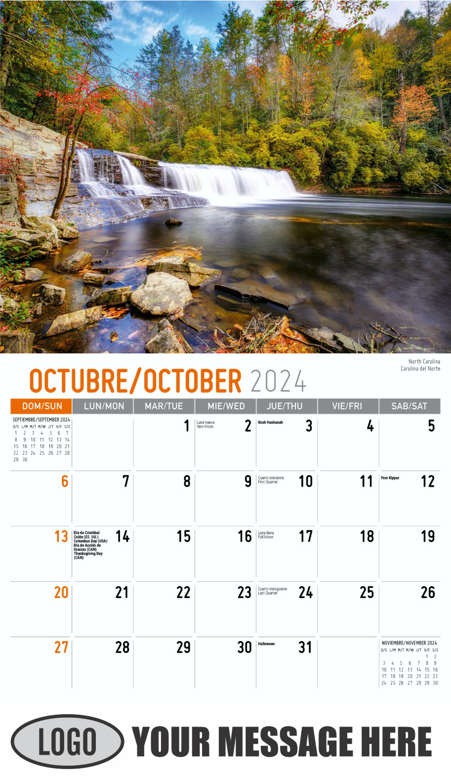 Scenes of America 2024 Bilingual Business Promo Calendar - October