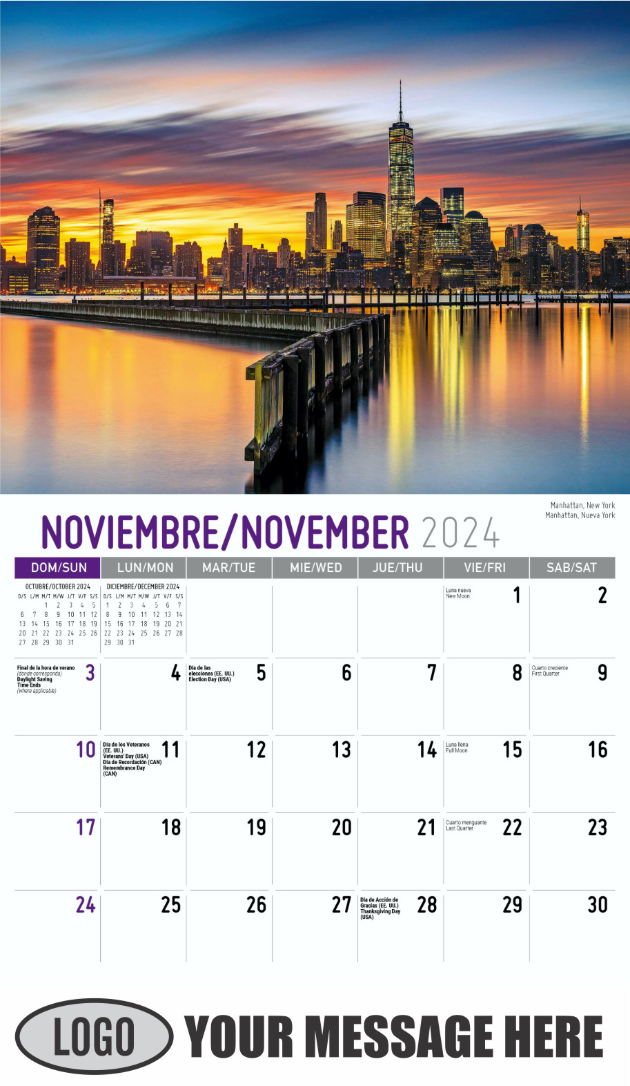 Scenes of America 2024 Bilingual Business Promo Calendar - November