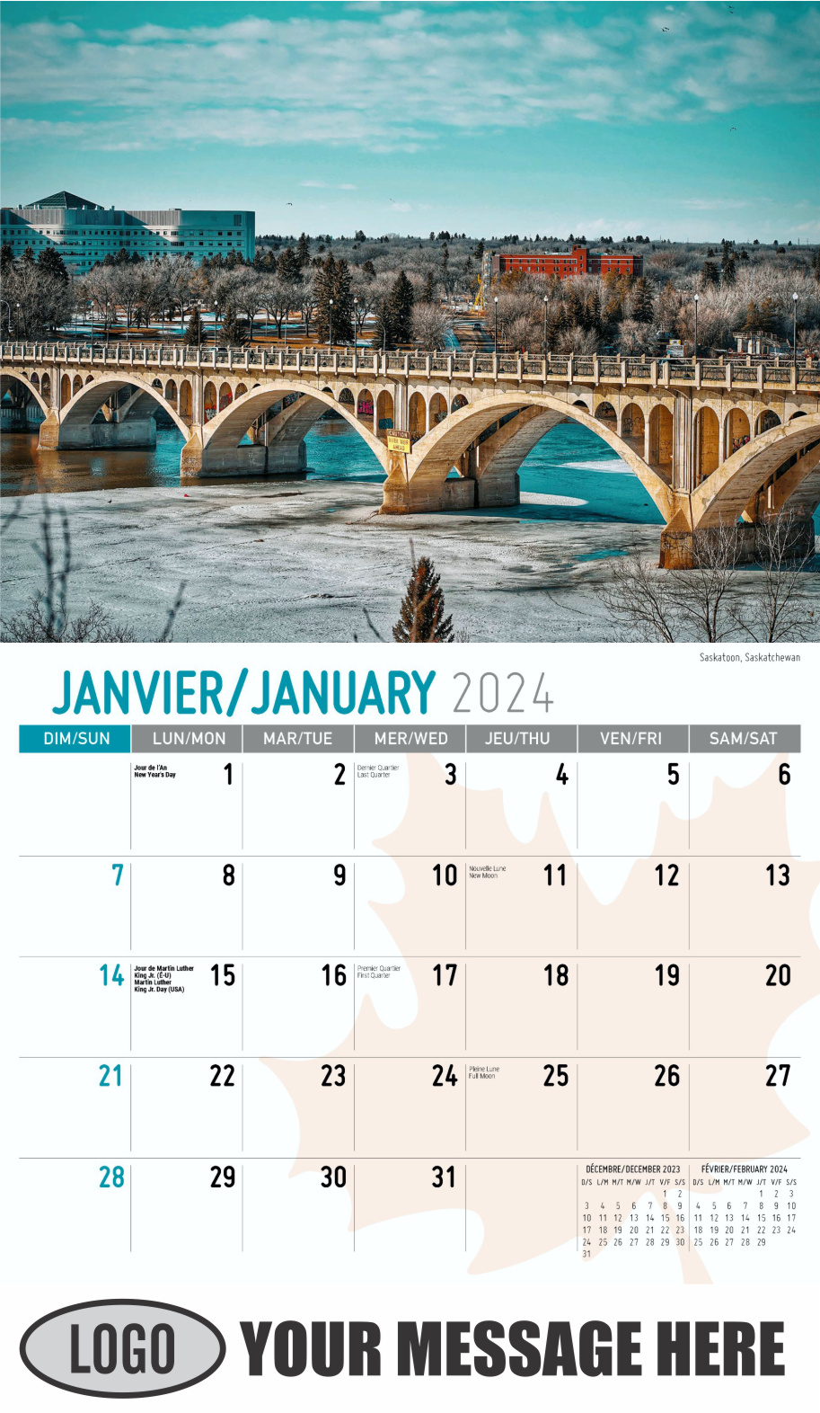 Scenes of Canada 2024 Bilingual Business Advertising Calendar - January