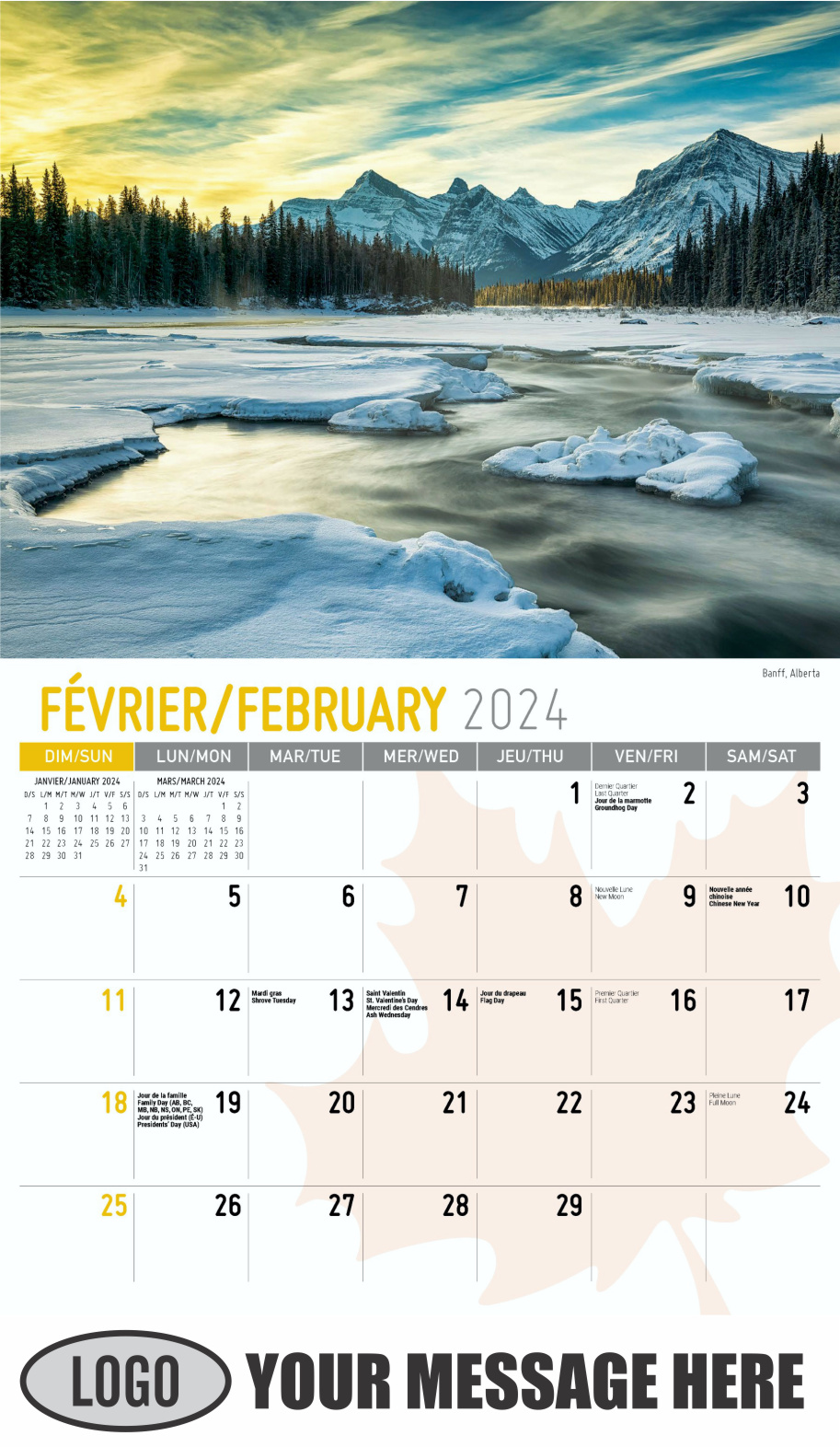 Scenes of Canada 2024 Bilingual Business Advertising Calendar - February