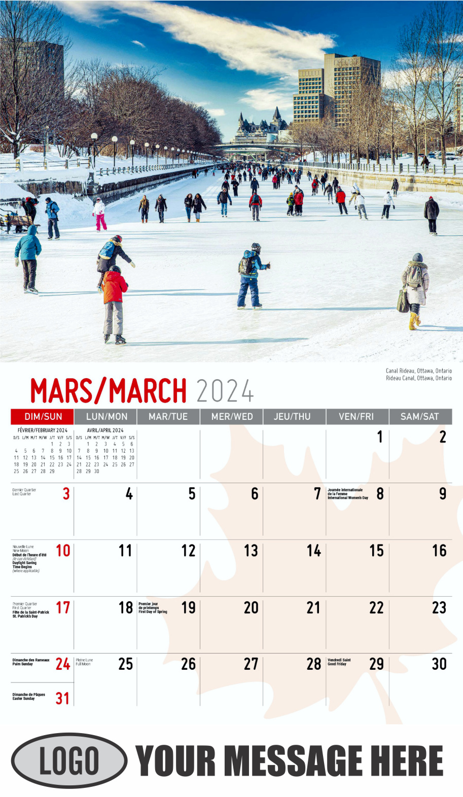Scenes of Canada 2024 Bilingual Business Advertising Calendar - March