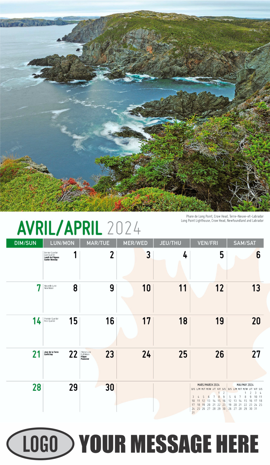 Scenes of Canada 2024 Bilingual Business Advertising Calendar - April