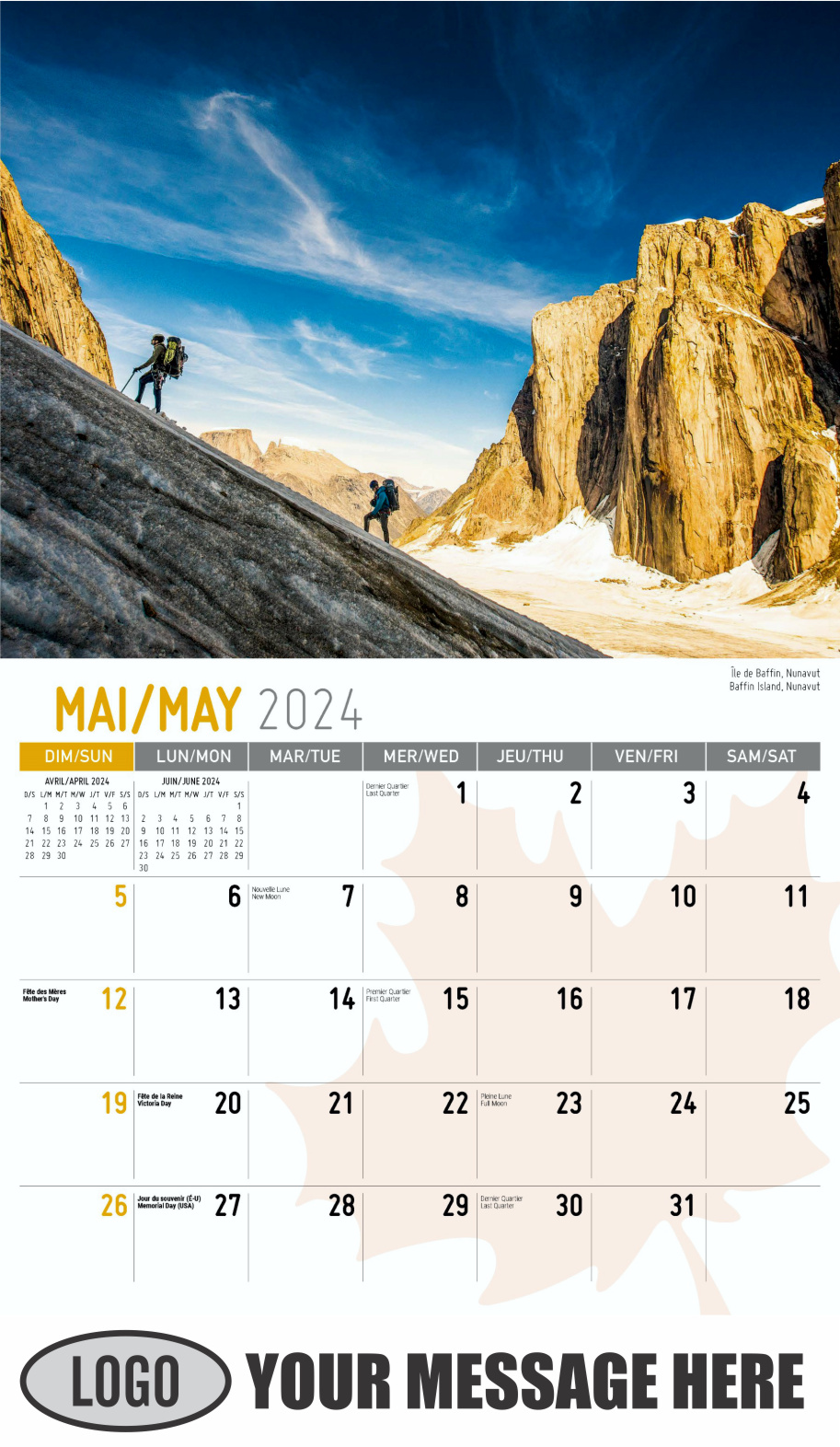 Scenes of Canada 2024 Bilingual Business Advertising Calendar - May