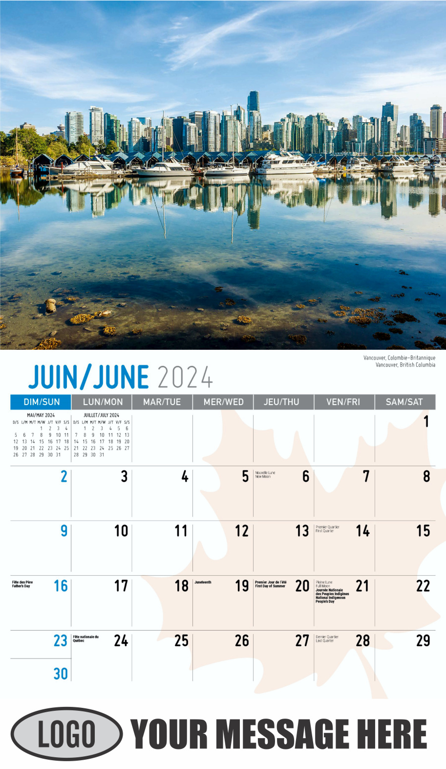Scenes of Canada 2024 Bilingual Business Advertising Calendar - June