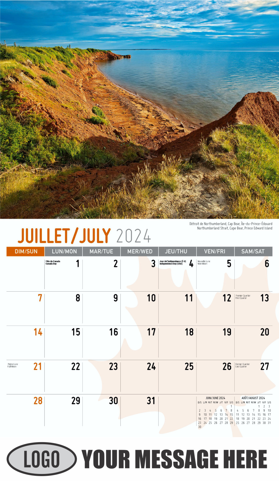 Scenes of Canada 2024 Bilingual Business Advertising Calendar - July