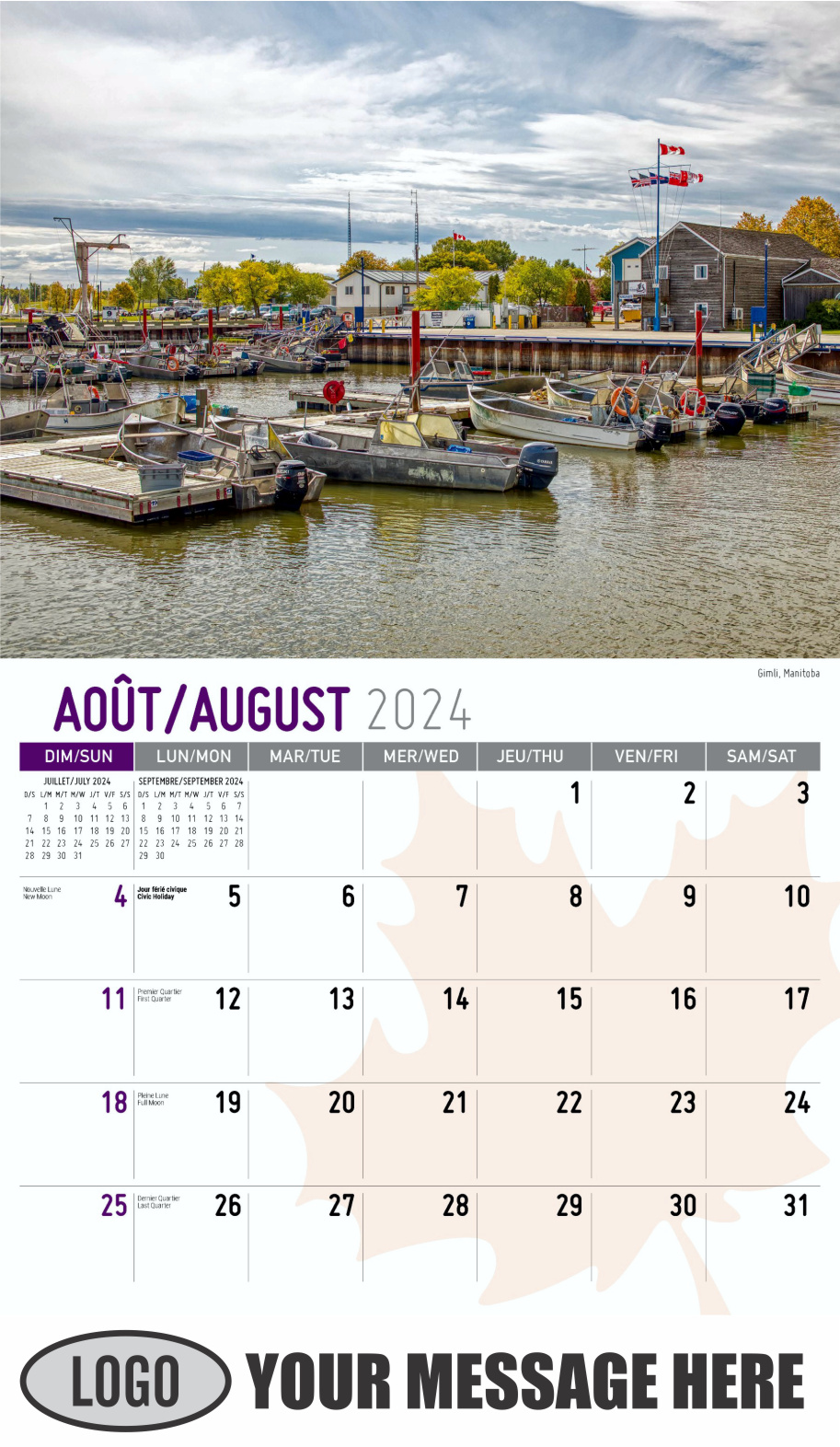 Scenes of Canada 2024 Bilingual Business Advertising Calendar - August