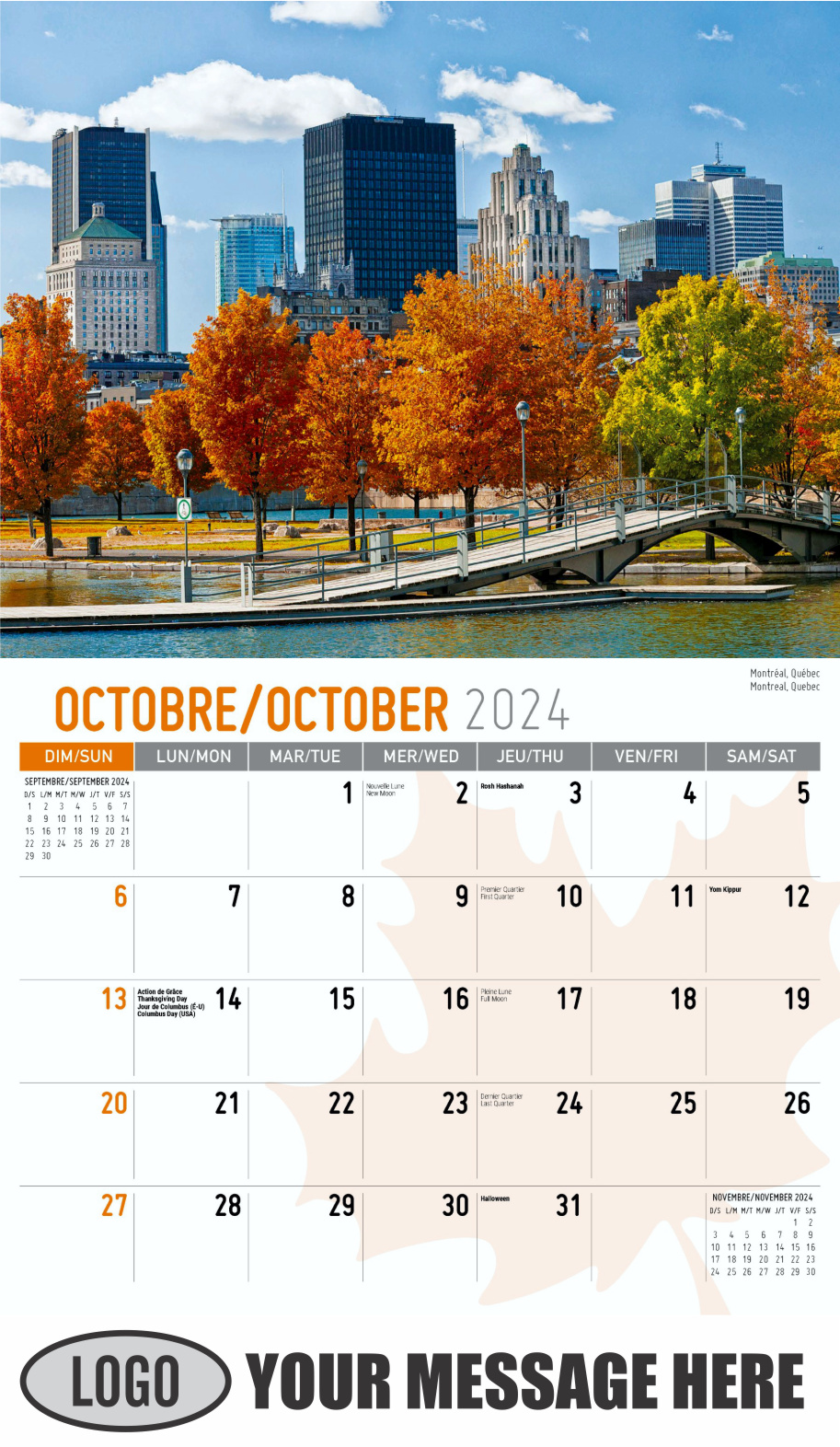 Scenes of Canada 2024 Bilingual Business Advertising Calendar - October