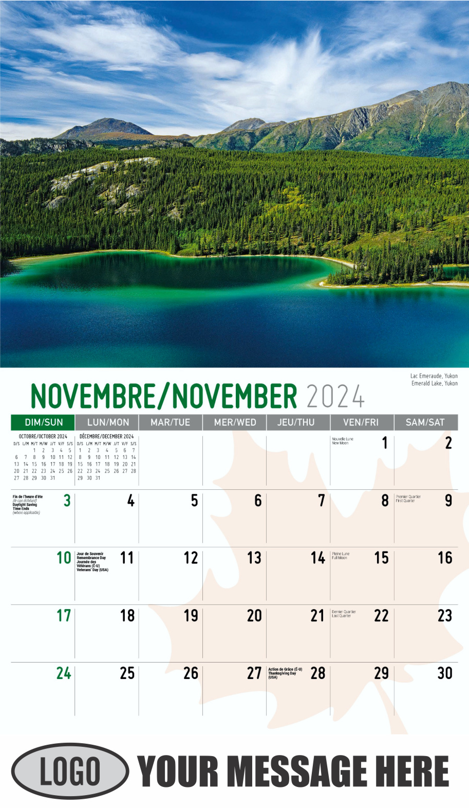 Scenes of Canada 2024 Bilingual Business Advertising Calendar - November