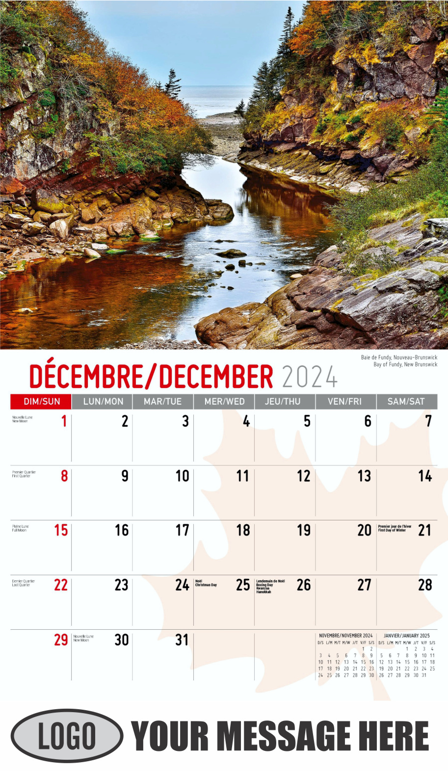 Scenes of Canada 2024 Bilingual Business Advertising Calendar - December