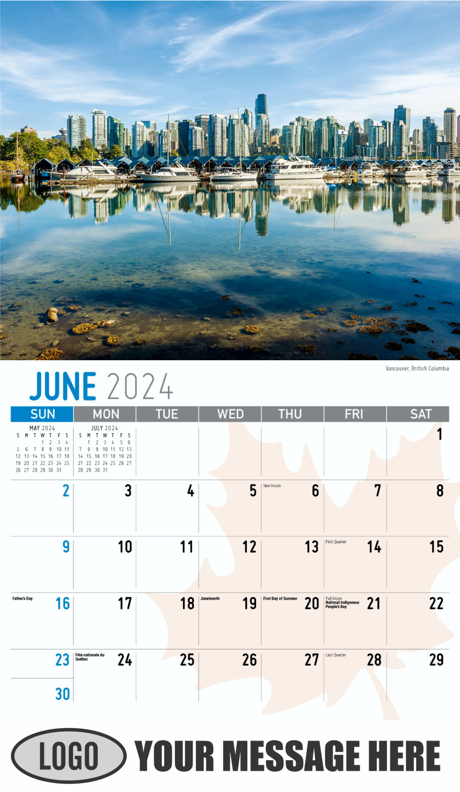 Scenes of Canada 2024 Business Promotion Wall Calendar - June