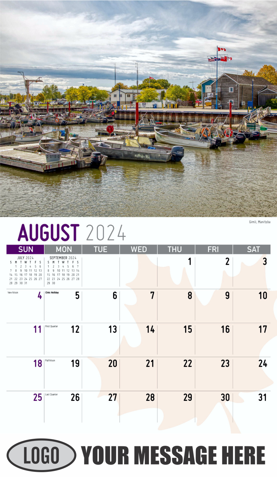 Scenes of Canada 2024 Business Promotion Wall Calendar - August