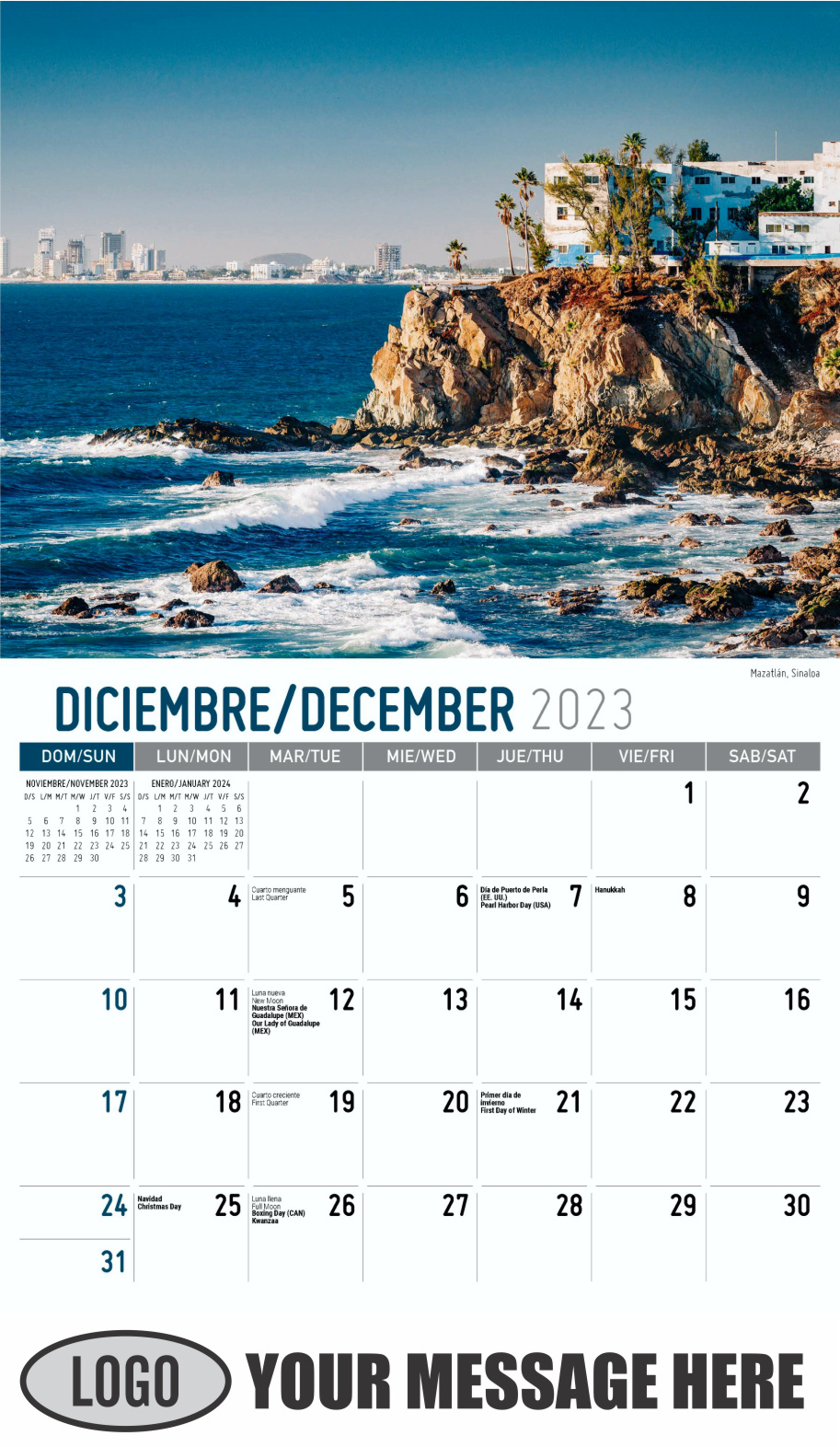 Scenes of Mexico 2024 Bilingual Business Promo Calendar - December_a