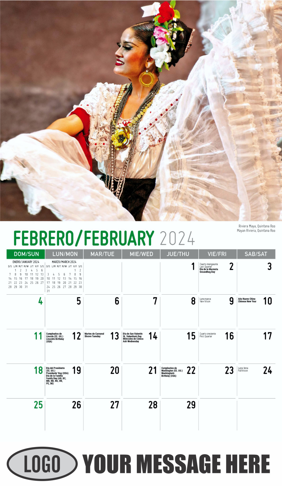 Scenes of Mexico 2024 Bilingual Business Promo Calendar - February