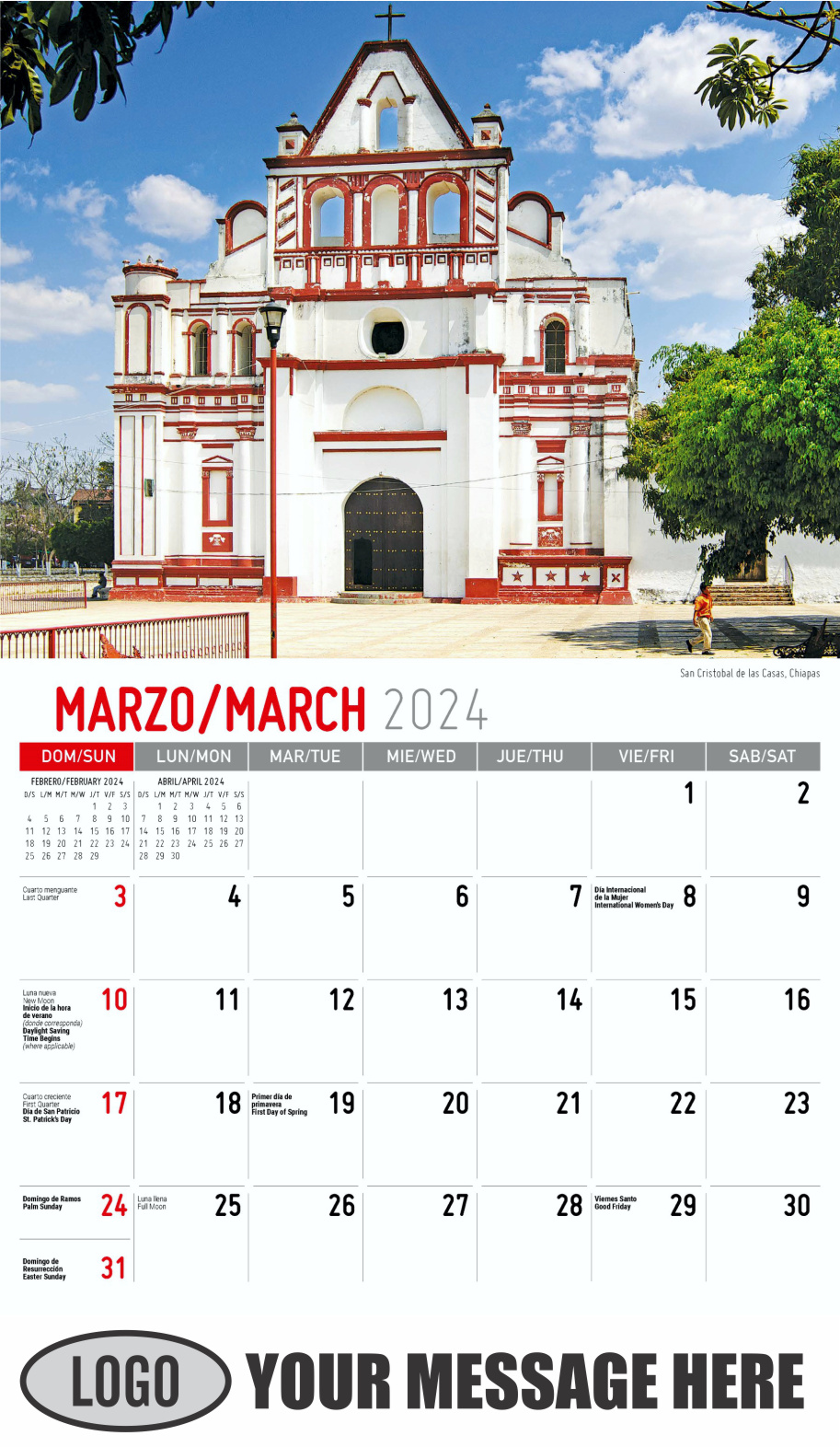 Scenes of Mexico 2024 Bilingual Business Promo Calendar - March