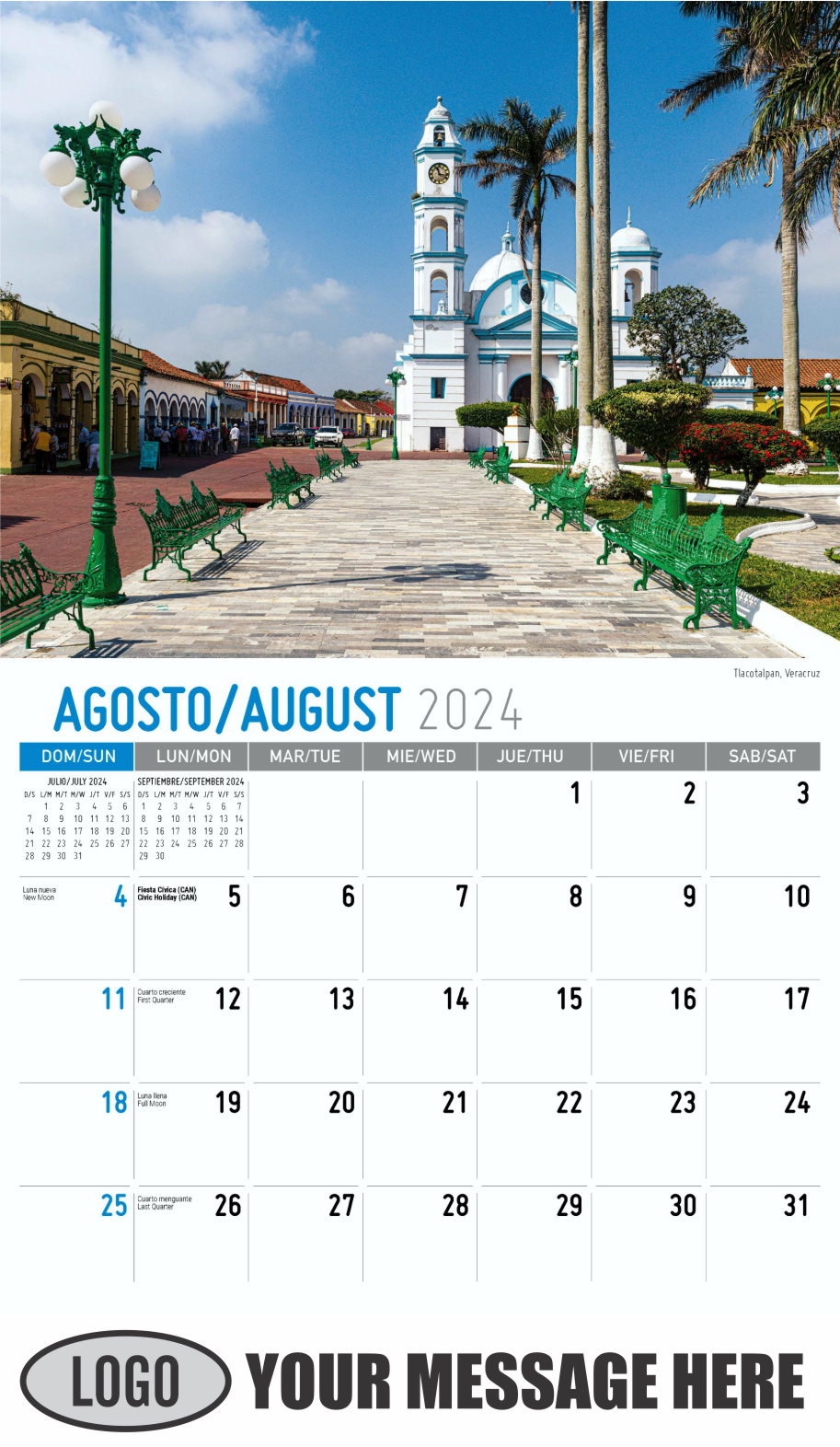 Scenes of Mexico 2024 Bilingual Business Promo Calendar - August