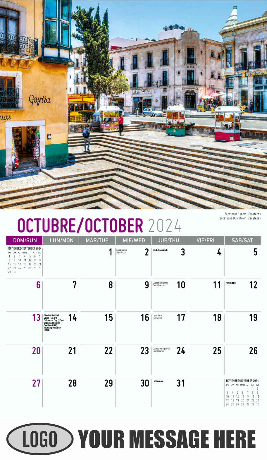 Scenes of Mexico 2024 Bilingual Business Promo Calendar - October