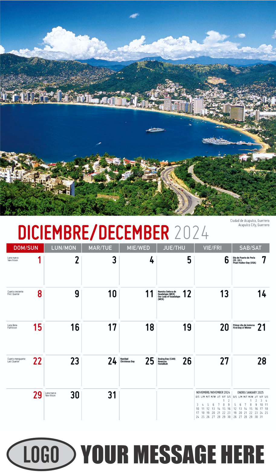 Scenes of Mexico 2024 Bilingual Business Promo Calendar - December
