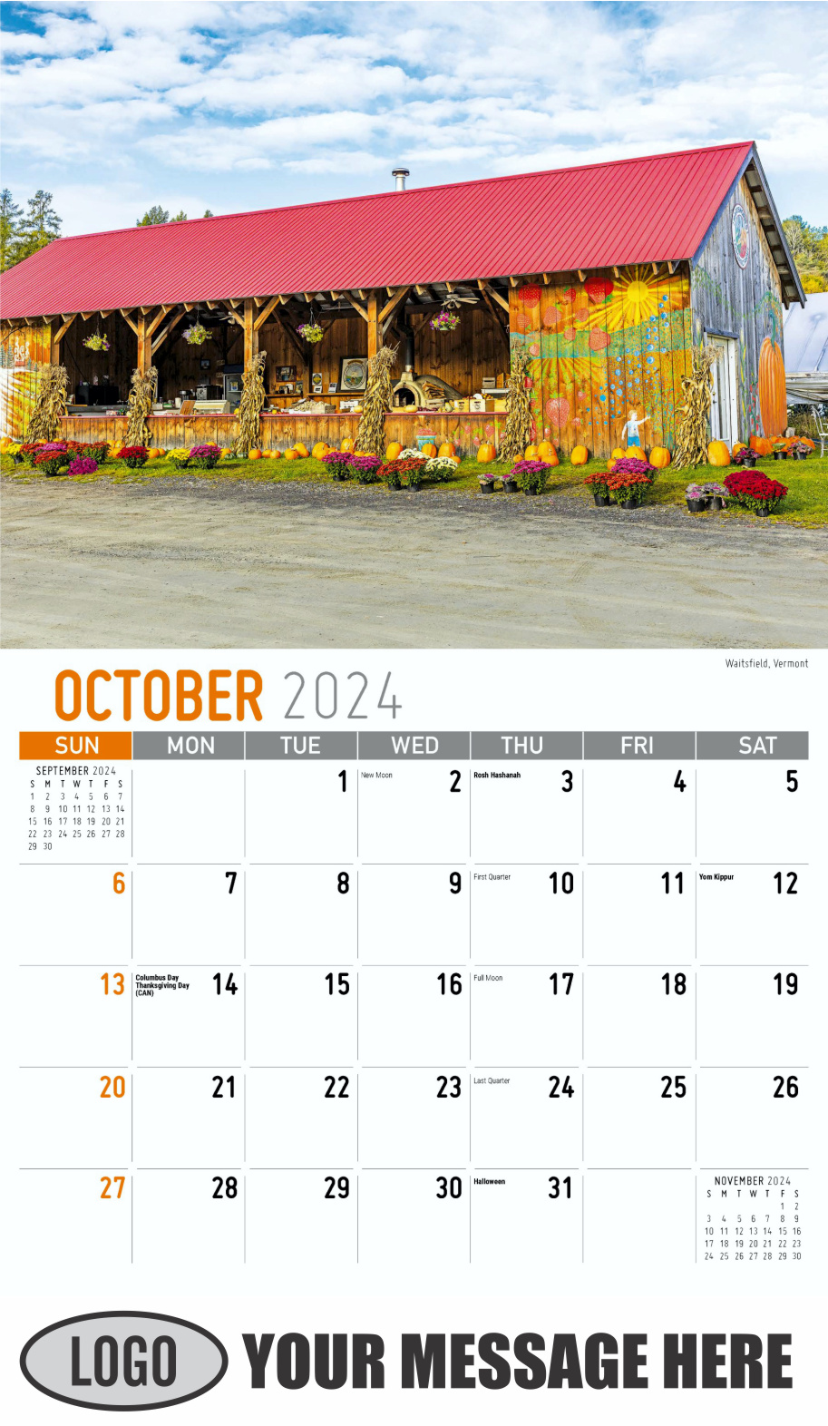 Scenes of New England 2024 Business Advertising Wall Calendar - October