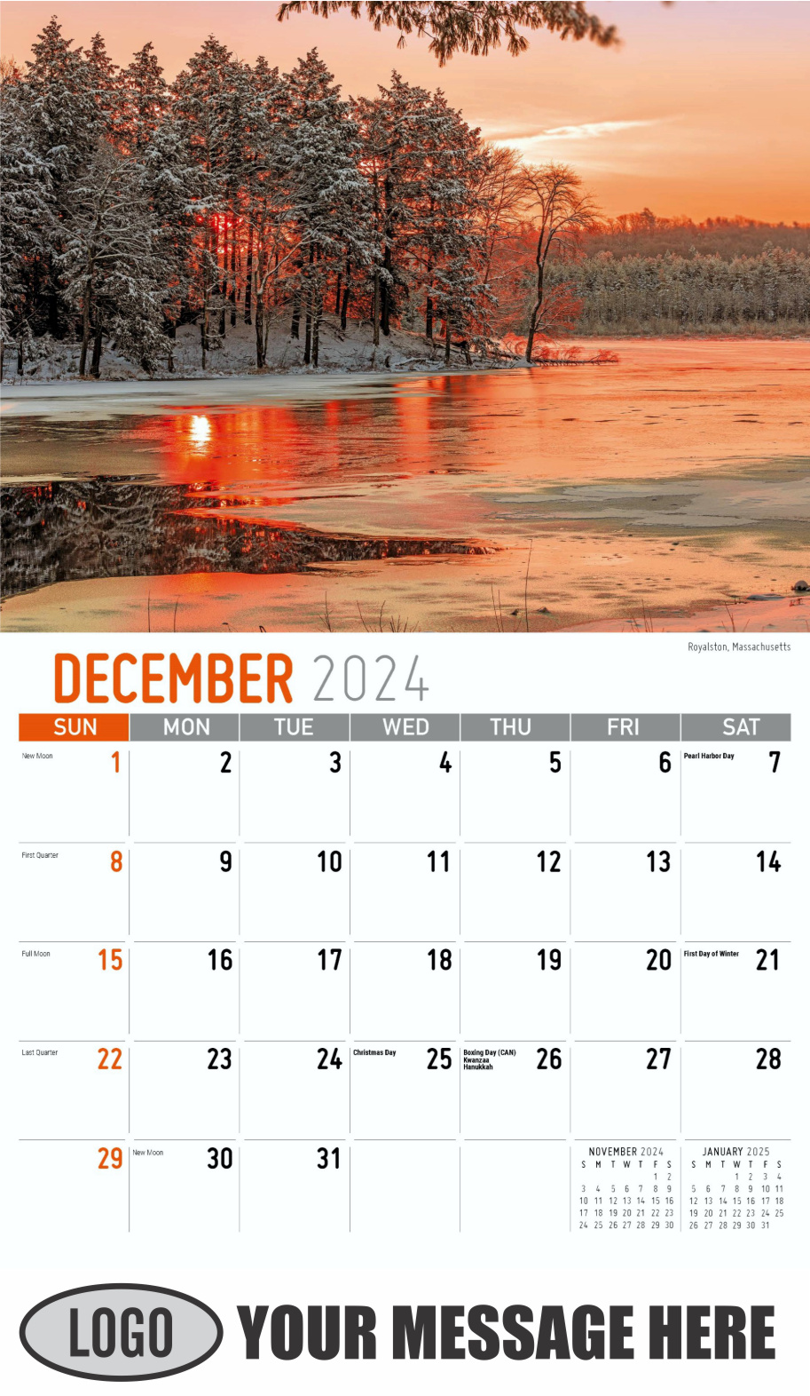 Scenes of New England 2024 Business Advertising Wall Calendar - December