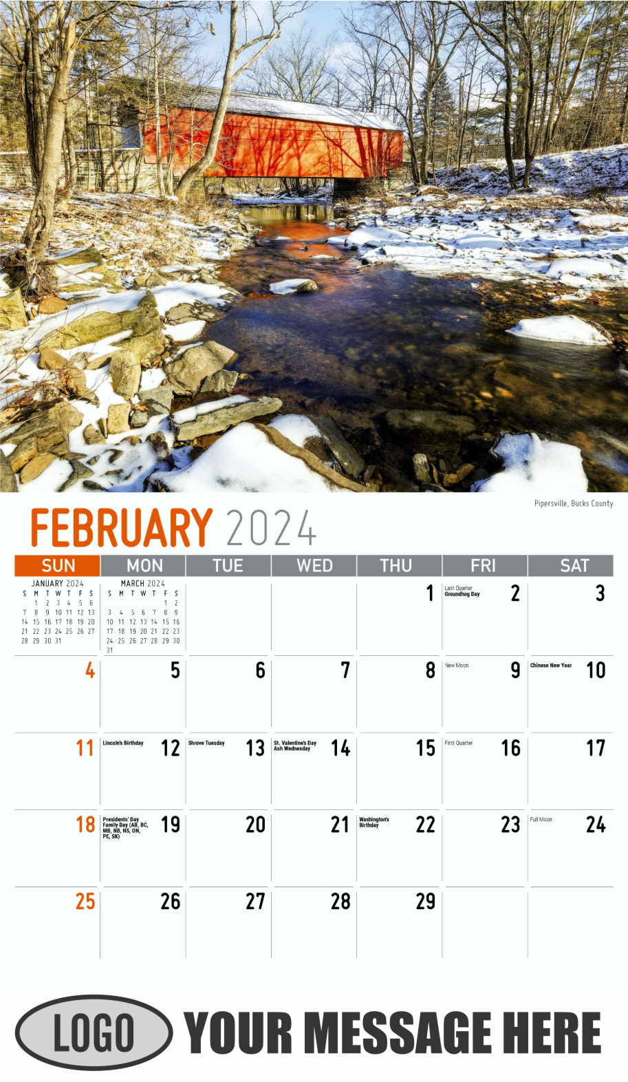 Scenes of Pennsylvania 2024 Business Promotion Calendar - February