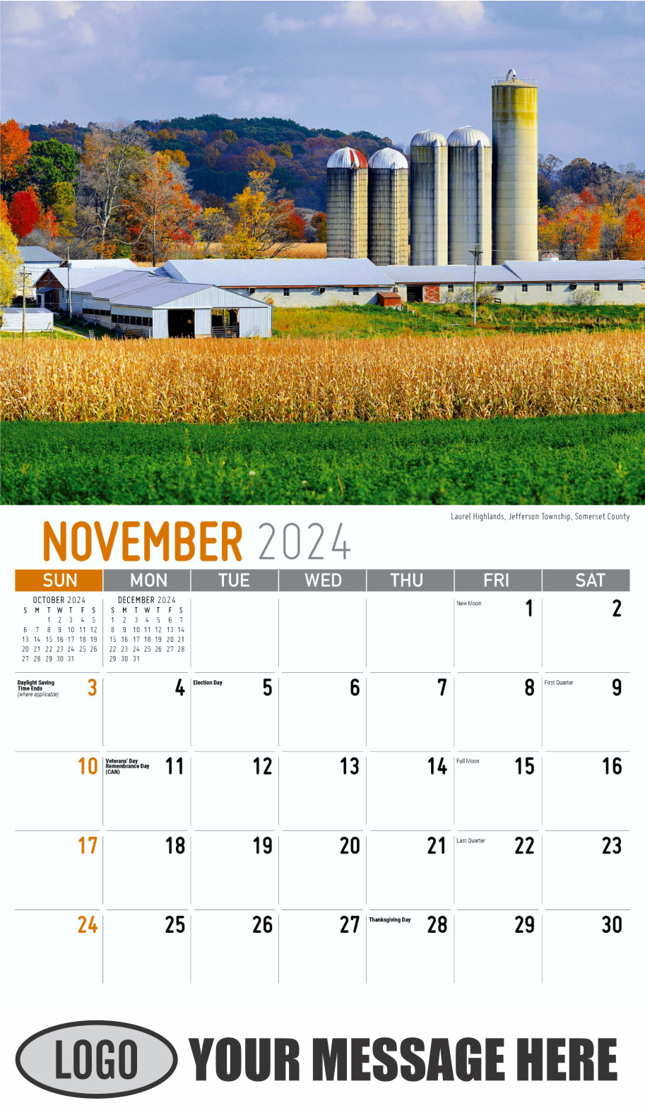 Scenes of Pennsylvania 2024 Business Promotion Calendar - November