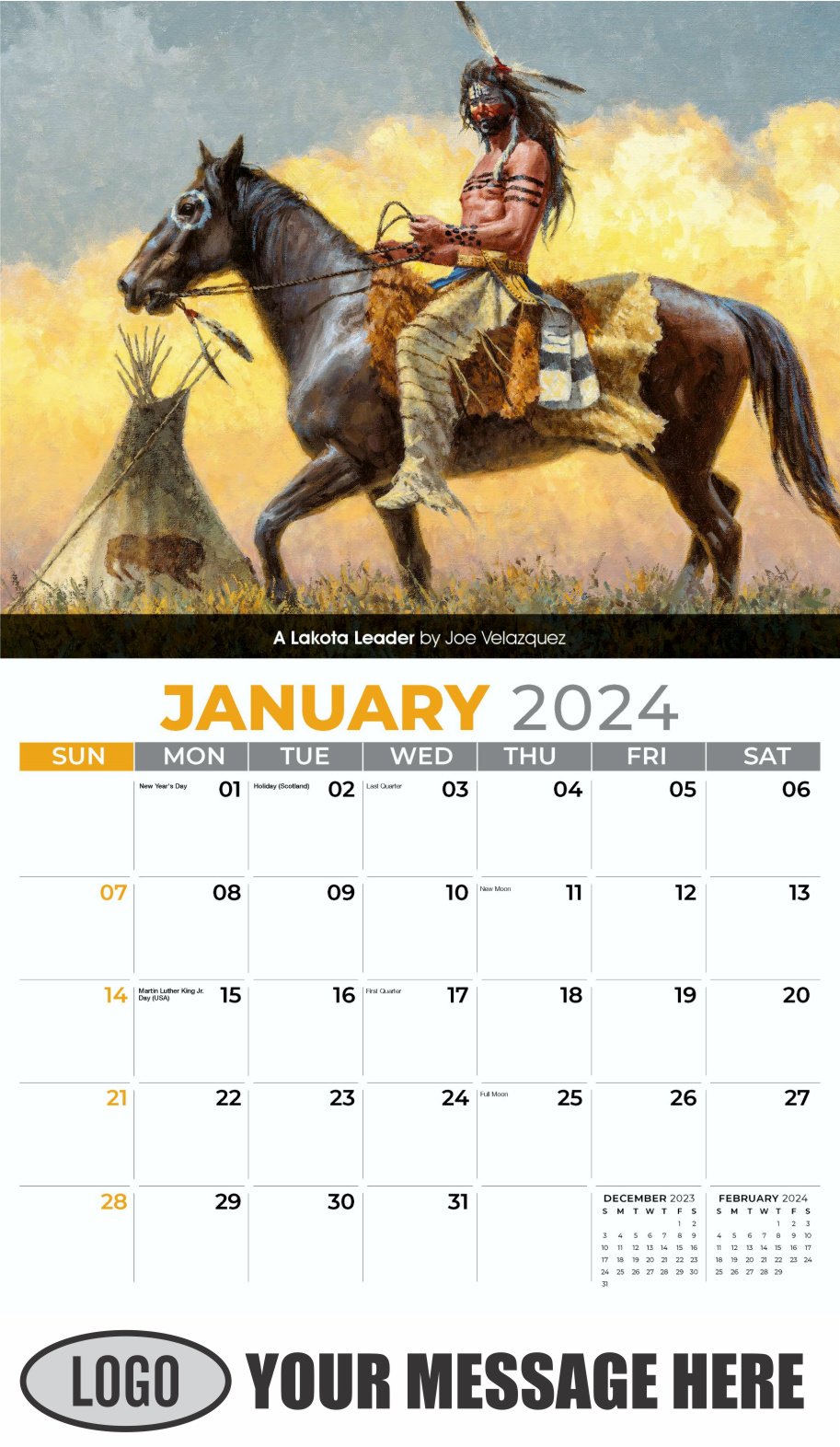 Spirit of the Old West 2024 Old West Art Business Promo Wall Calendar - January