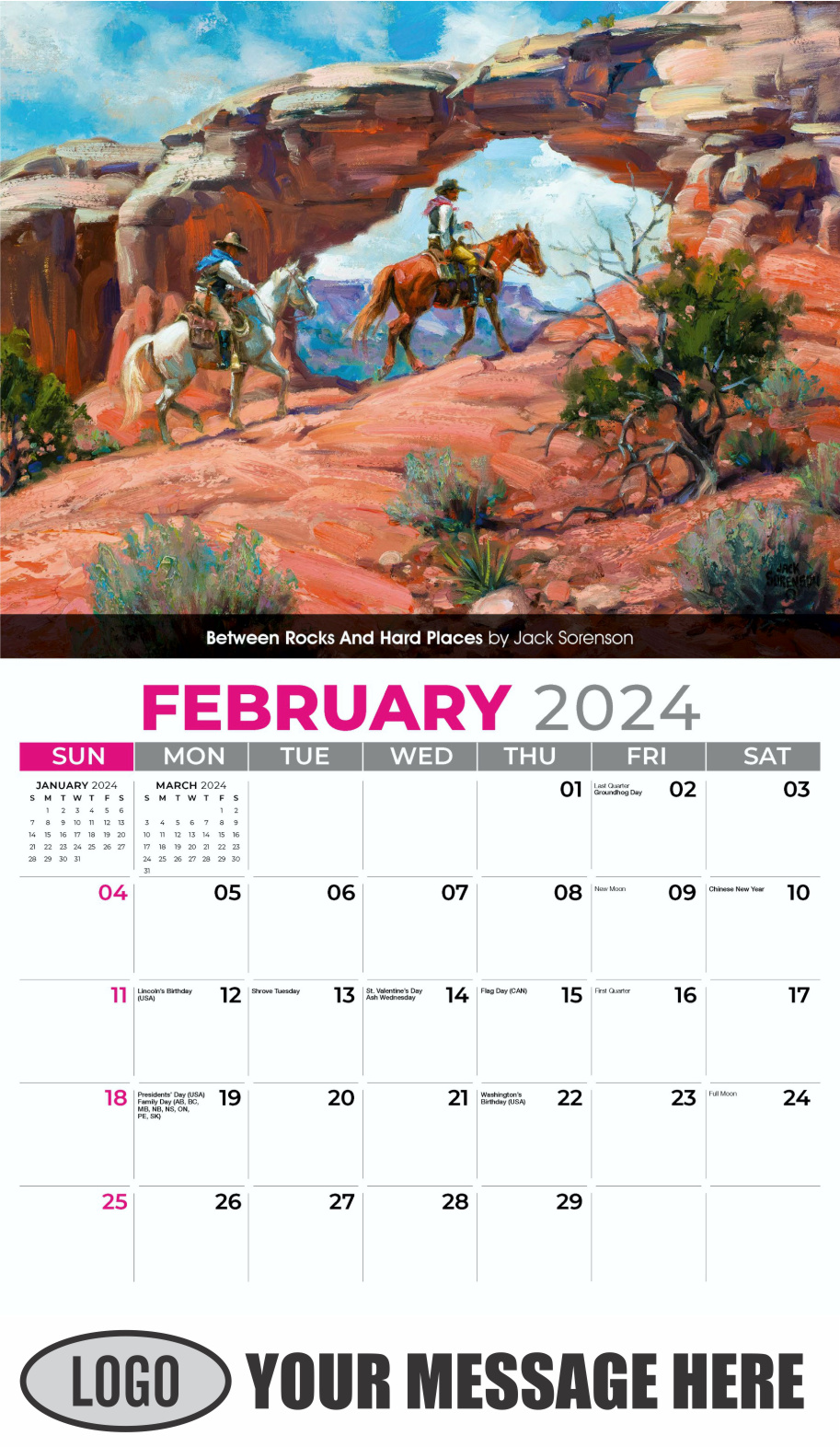 Spirit of the Old West 2024 Old West Art Business Promo Wall Calendar - February