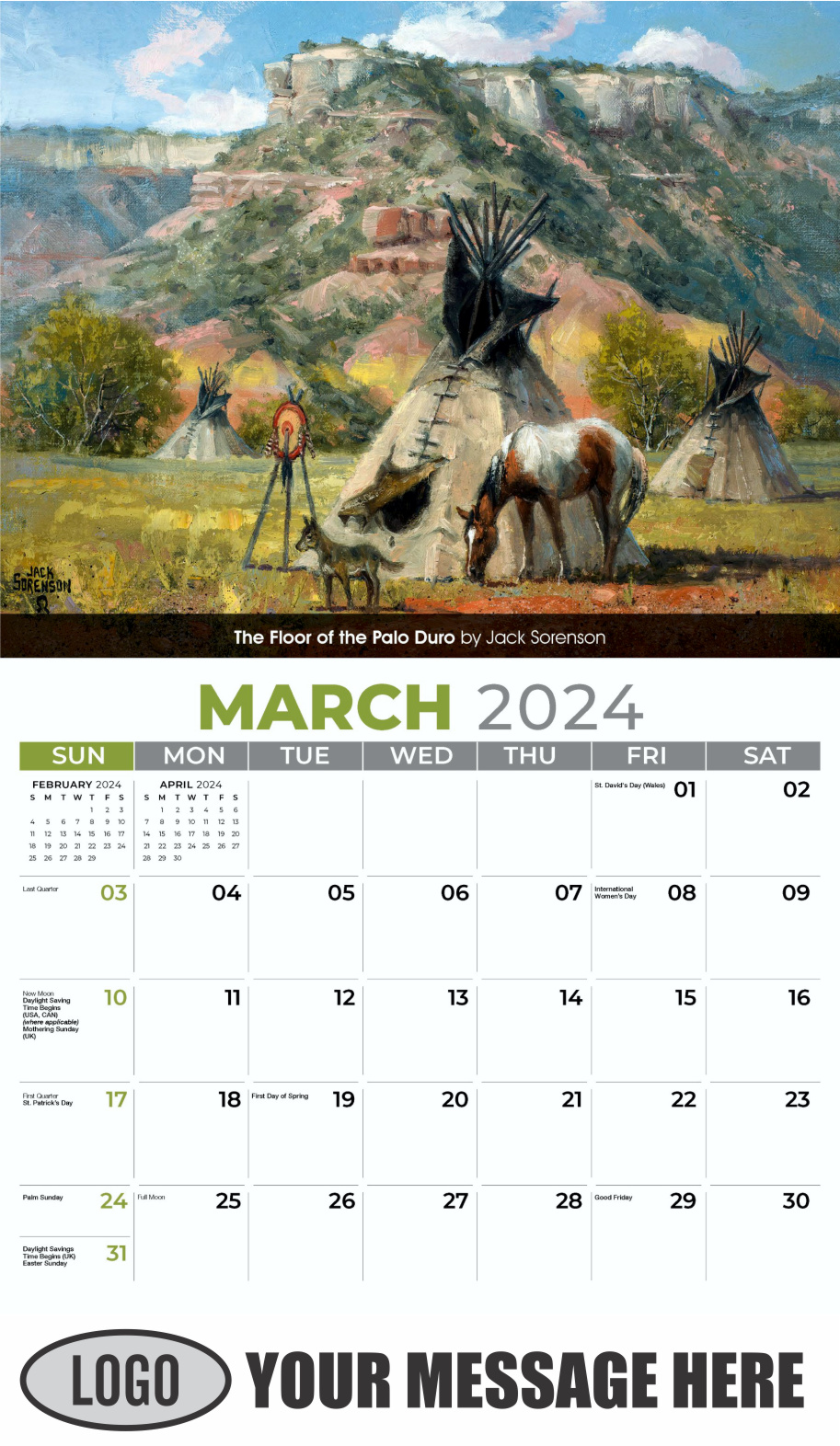 Spirit of the Old West 2024 Old West Art Business Promo Wall Calendar - March