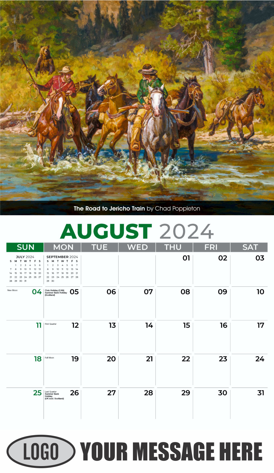 Spirit of the Old West 2024 Old West Art Business Promo Wall Calendar - August