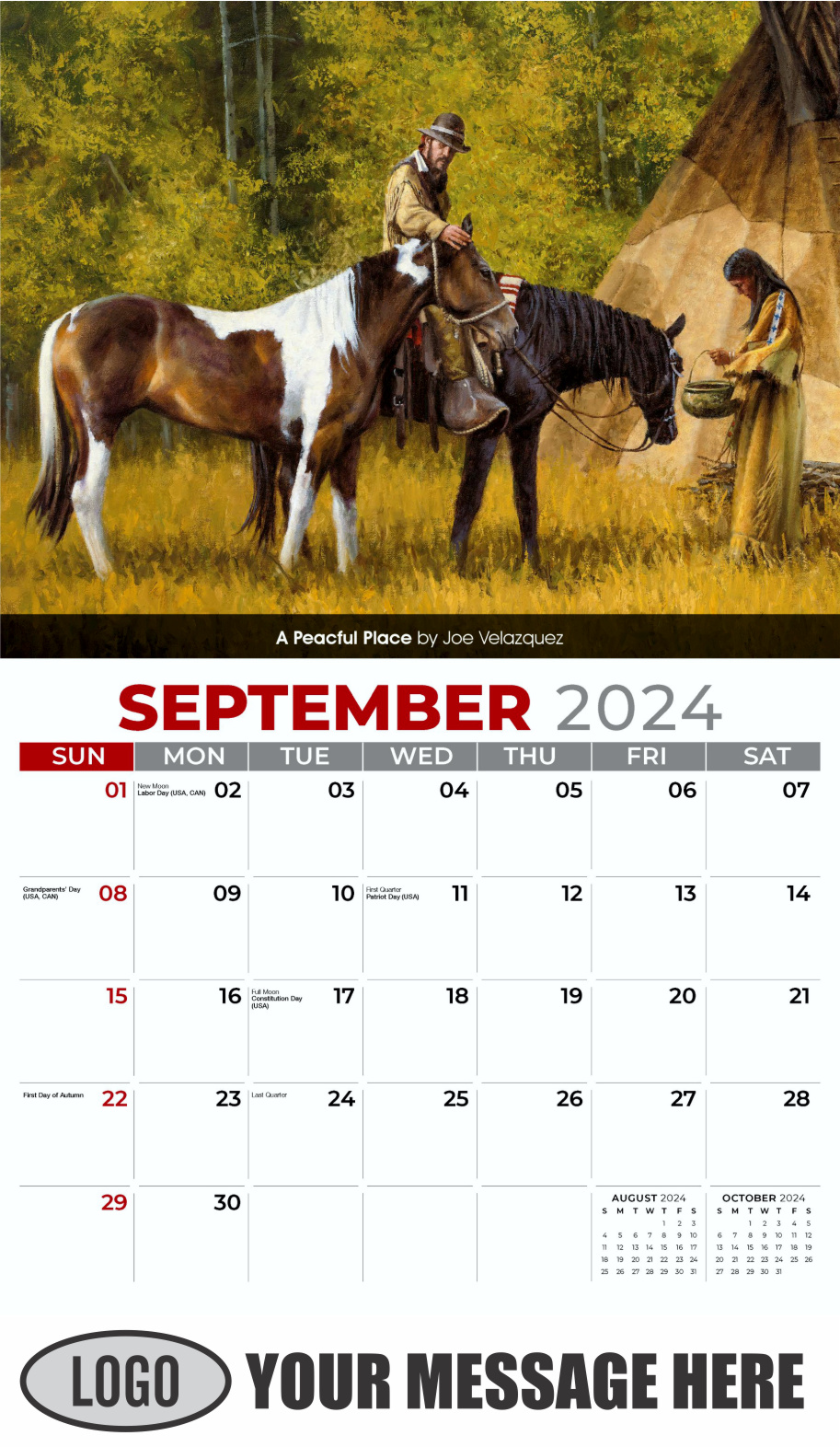 Spirit of the Old West 2024 Old West Art Business Promo Wall Calendar - September