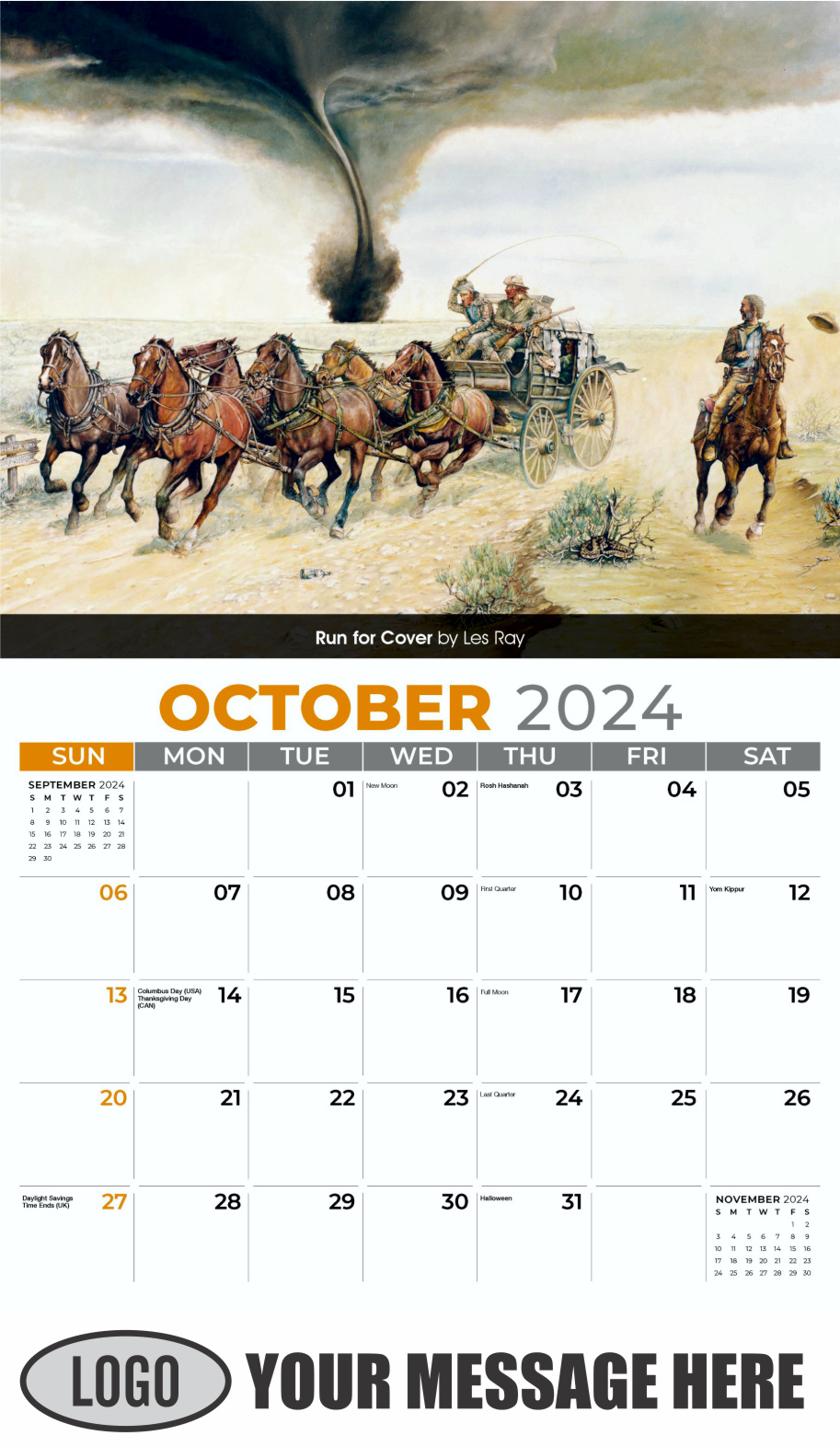 Spirit of the Old West 2024 Old West Art Business Promo Wall Calendar - October