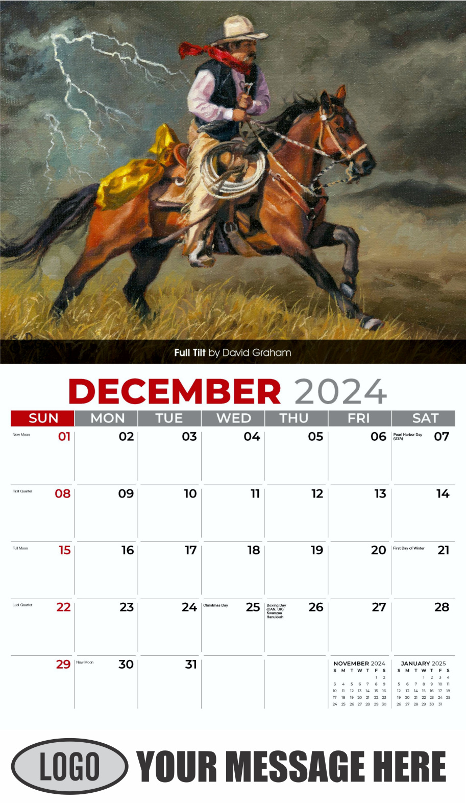 Spirit of the Old West 2024 Old West Art Business Promo Wall Calendar - December