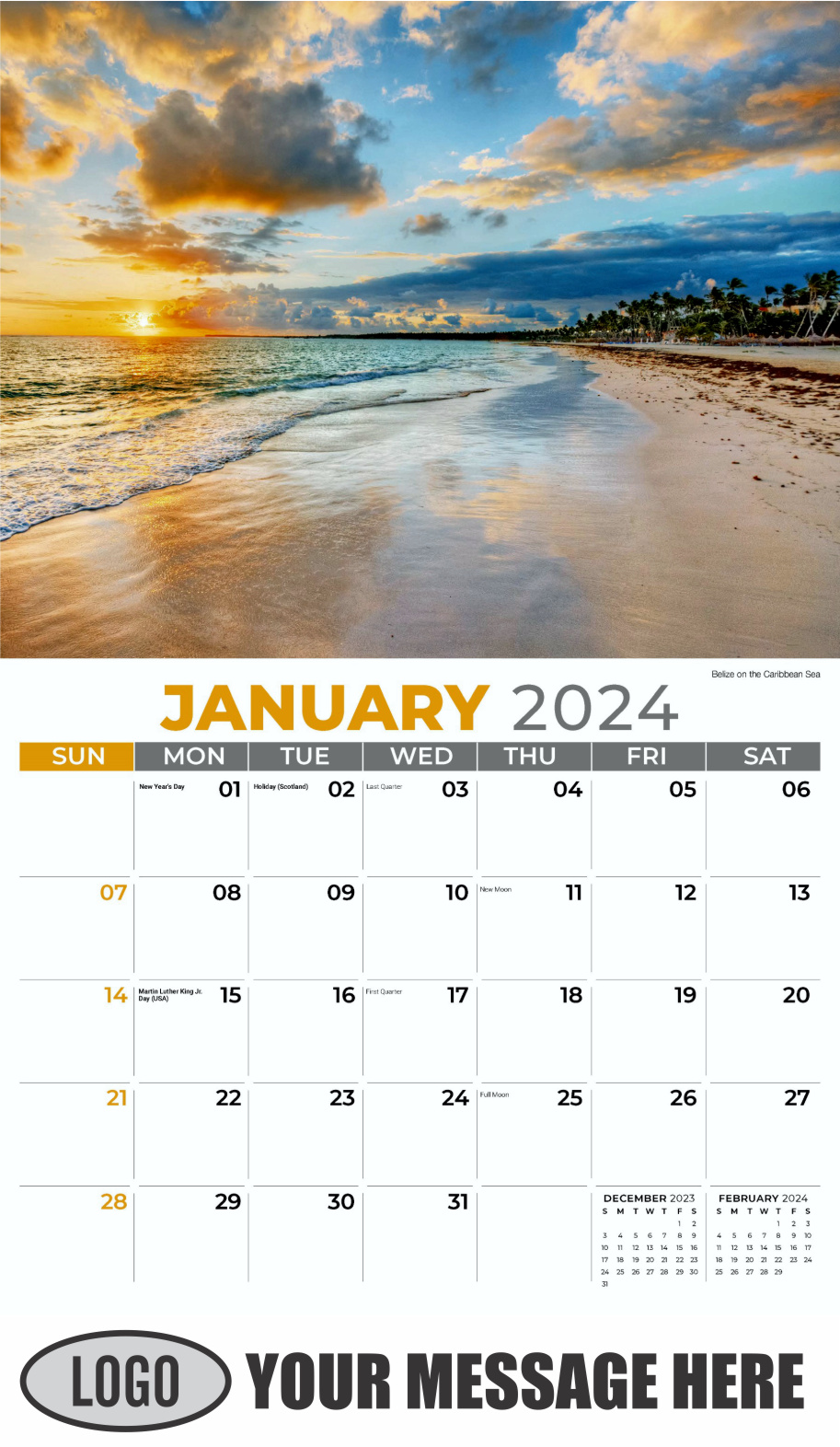 Sun, Sand and Surf 2024 Business Advertsing Wall Calendar - January