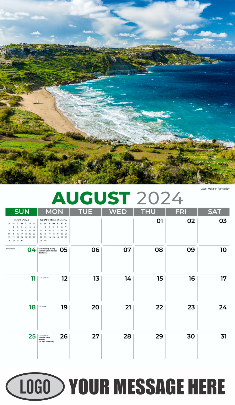 Sun, Sand and Surf 2024 Business Advertsing Wall Calendar - August