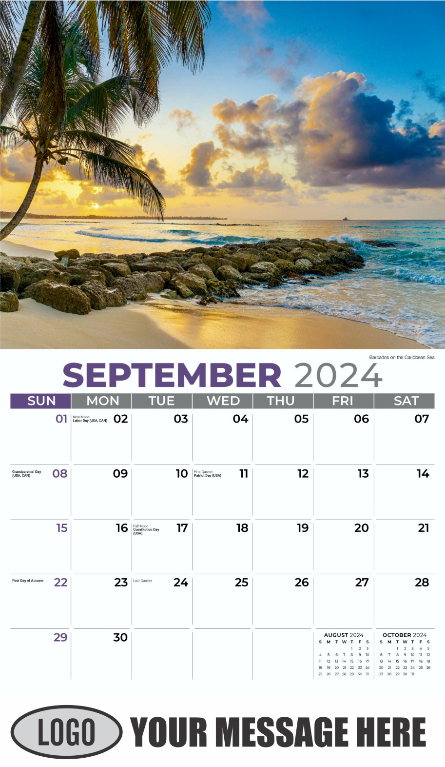 Sun, Sand and Surf 2024 Business Advertsing Wall Calendar - September