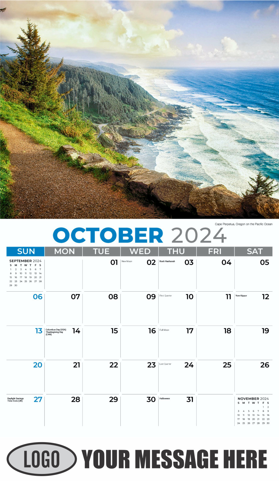 Sun, Sand and Surf 2024 Business Advertsing Wall Calendar - October